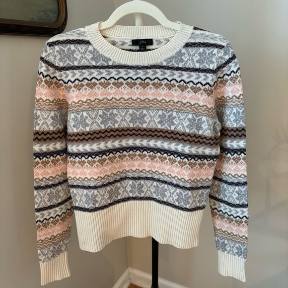 J. Crew Sweaters - J. Crew Cream, Pink & Gray Fair Isle Crewneck Sweater